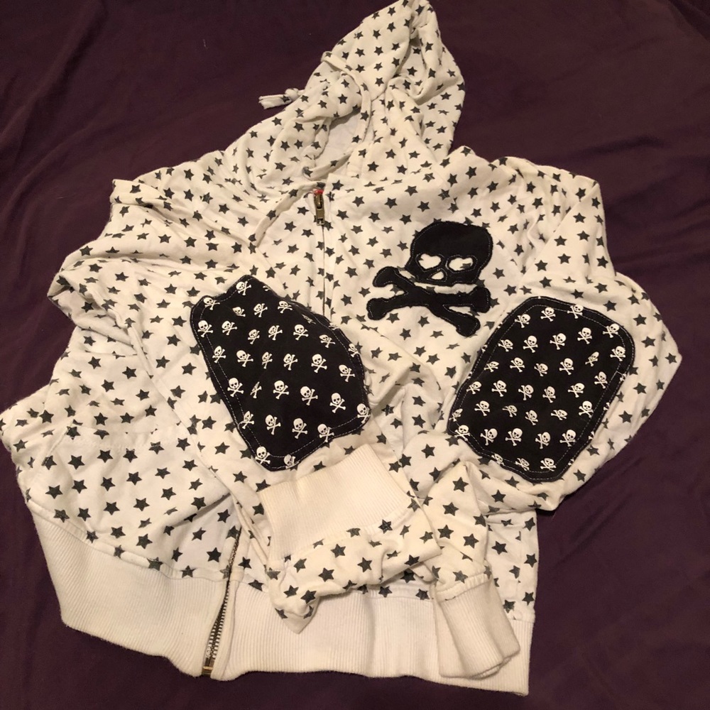 Skulls n Stars Hoodie! Patch elbow sweatshirt hood